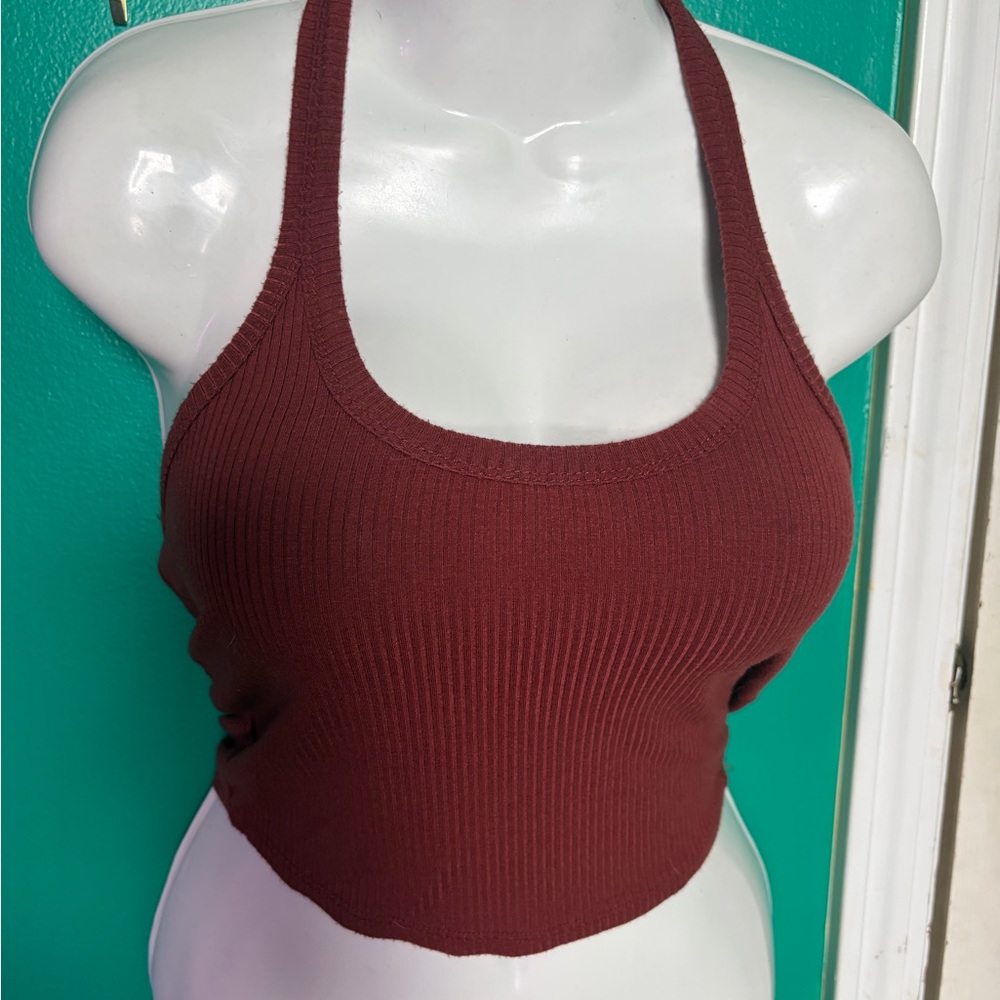 Bozzolo Red Ribbed Halter Crop Top